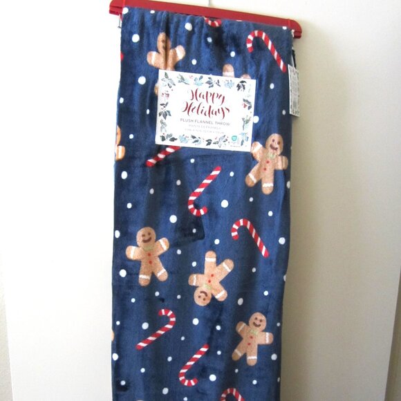 Gingerbread Candy Canes Christmas Plush Flannel Throw Blanket - Picture 1 of 5